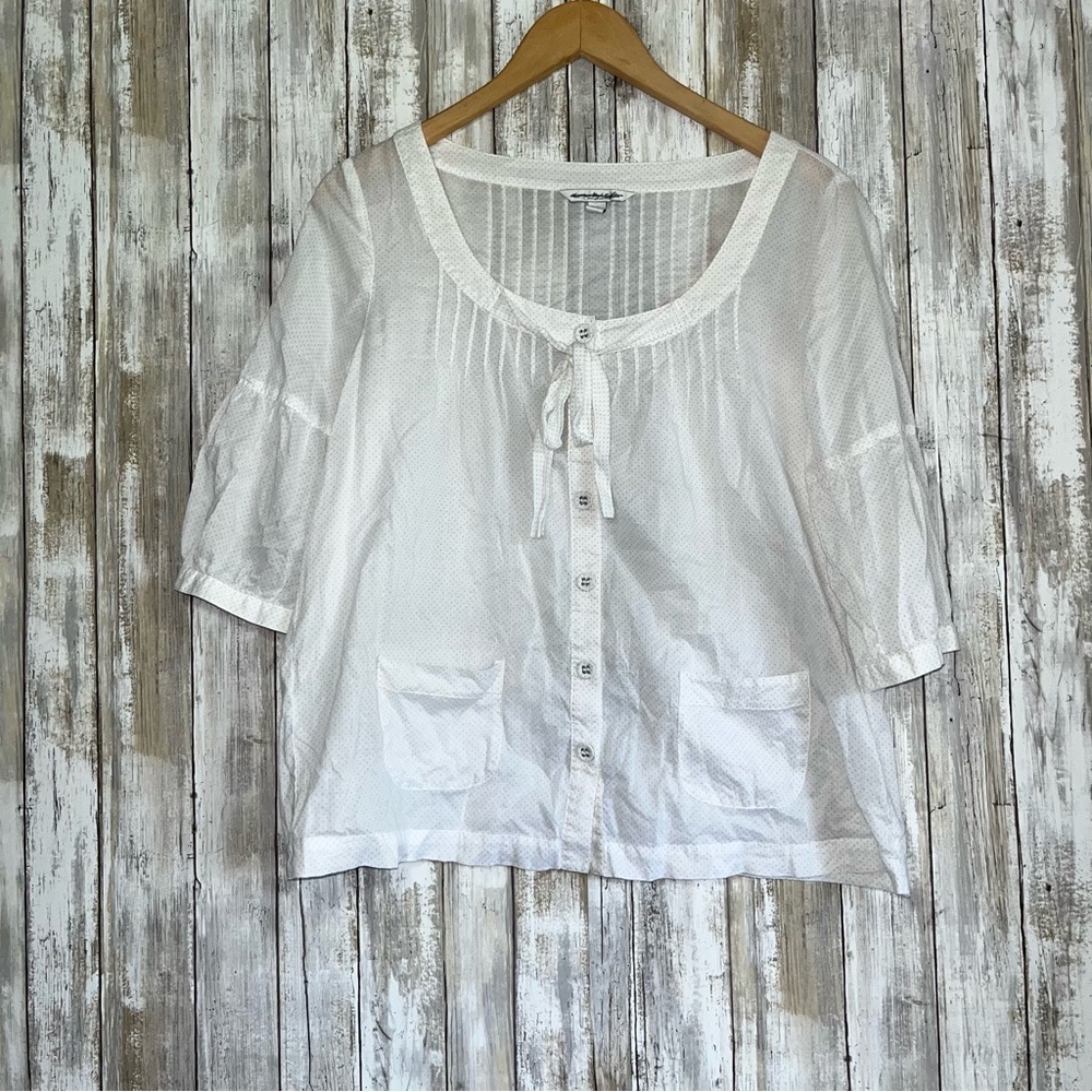 American Eagle White Polka Dot Pocket Blouse